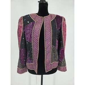 Vtg Judith Ann Creations Patchwork Coat XS Beaded Sequin Silk Opera Coat Duster